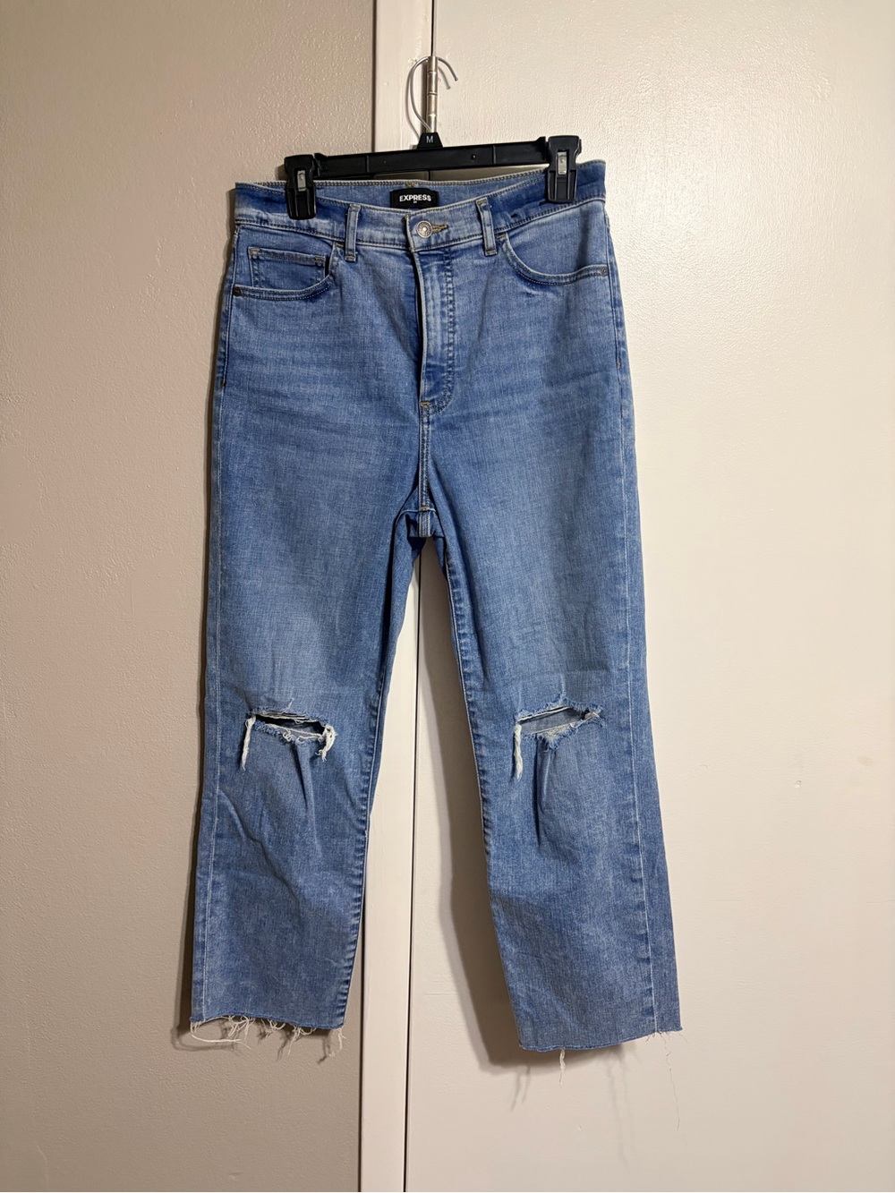 Express Light Blue Distressed Ankle Jeans